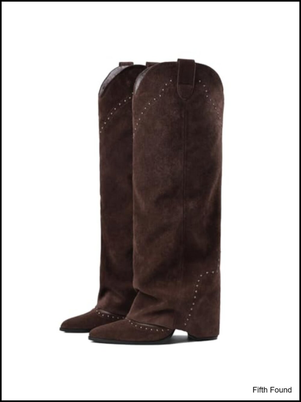 Women's Knee High Cowboy Boots Faux Suede Chunky Heel Fold Over Tall Boots